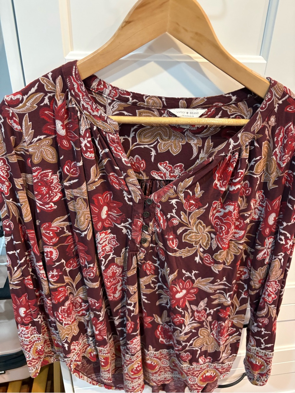 Lucky Brand Floral Burgundy Blouse size Large